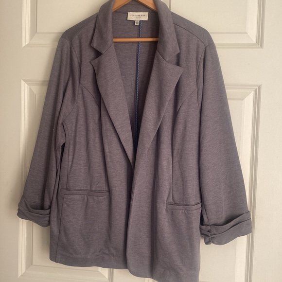 Skies Are Blue Blazer Size 2X Curvy Gray 3/4 Sleeves Comfort Casual Minimalist - Picture 2 of 10